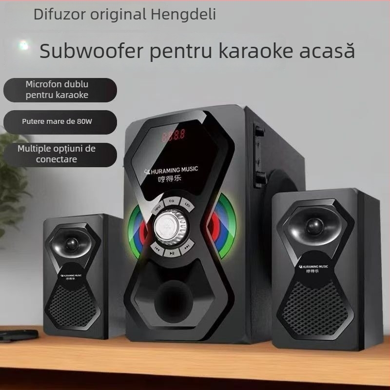 Sistem de boxe Bluetooth 2.1 pentru multimedia cu amplificator de subwoofer (BT 5.3; 80W; 20 Hz–20 kHz; Sunet 360°; Iluminare RGB)
