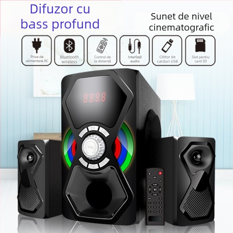 Sistem de boxe Bluetooth 2.1 pentru multimedia cu amplificator de subwoofer (BT 5.3; 80W; 20 Hz–20 kHz; Sunet 360°; Iluminare RGB)