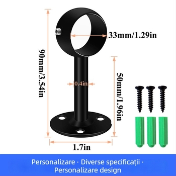 Suport pentru bară de perdea, montat pe tavan sau pe perete, din oțel inoxidabil, stil modern minimalist, finisaj vopsit copt