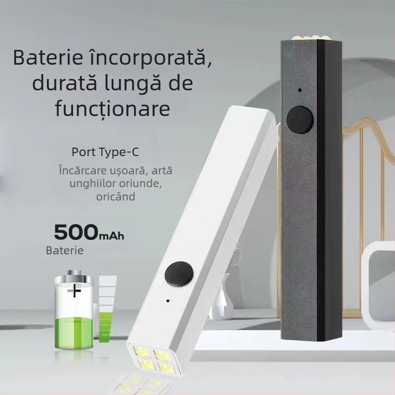 Lampă pentru unghii din aliaj de aluminiu, uscare rapidă, lampă fototerapie mini, portabilă, cu sursă de alimentare reîncărcabilă; model BYY0308, origine Zhejiang, OEM, etichetă privată licențiată