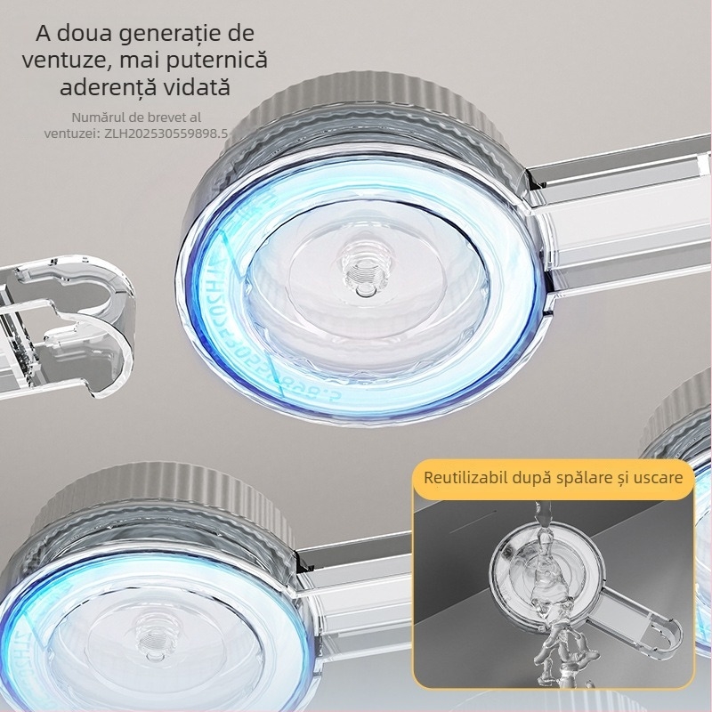 Raft de depozitare pentru baie montat pe perete cu ventuză, acrilic, fără găuri, 1 nivel, încărcare 10-15 kg