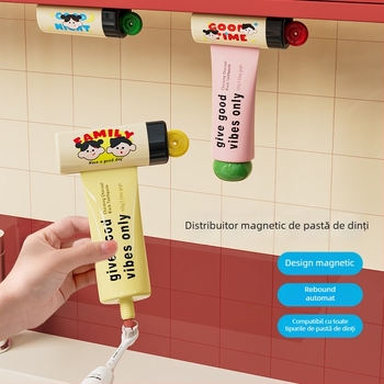 Dispenser magnetic de pastă de dinți pentru dulapul sub oglindă, fără găuri, clips pentru stoarcere pastă