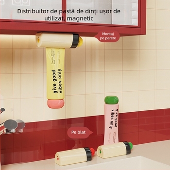 Dispenser magnetic de pastă de dinți pentru dulapul sub oglindă, fără găuri, clips pentru stoarcere pastă