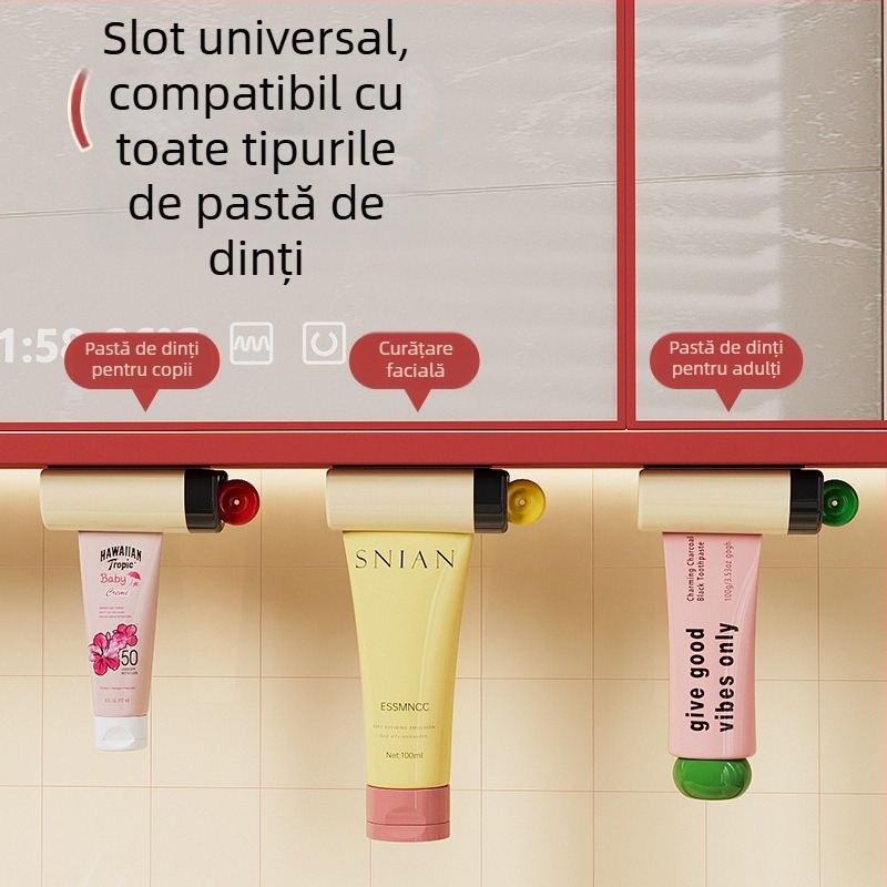 Dispenser magnetic de pastă de dinți pentru dulapul sub oglindă, fără găuri, clips pentru stoarcere pastă