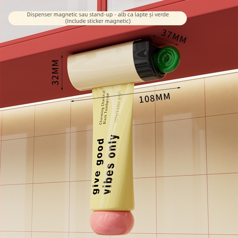 Dispenser magnetic de pastă de dinți pentru dulapul sub oglindă, fără găuri, clips pentru stoarcere pastă