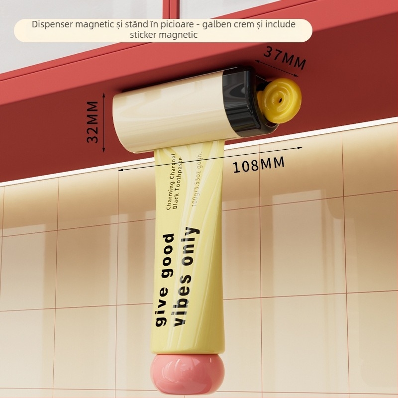 Dispenser magnetic de pastă de dinți pentru dulapul sub oglindă, fără găuri, clips pentru stoarcere pastă