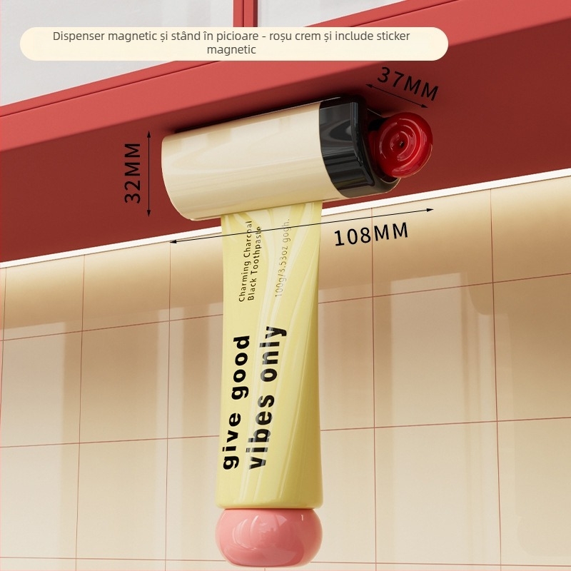 Dispenser magnetic de pastă de dinți pentru dulapul sub oglindă, fără găuri, clips pentru stoarcere pastă