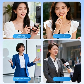 SX101 Microfon lavalier wireless pentru streaming live – Reducere zgomot AI, sunet cu canale duale, baterie încorporată 500–800 mAh, autonomie 6–8 h