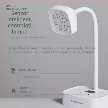 Lampă desktop pentru artă a unghiilor, design lotus, reîncărcabilă, activată prin senzor, uscare rapidă