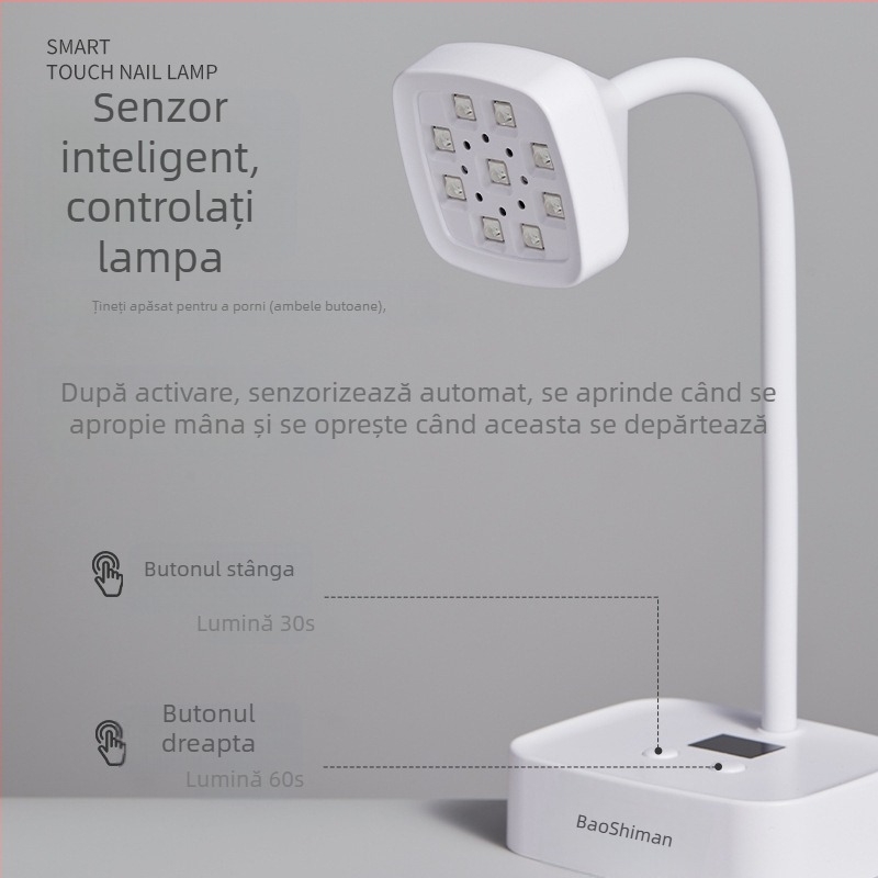 Lampă desktop pentru artă a unghiilor, design lotus, reîncărcabilă, activată prin senzor, uscare rapidă