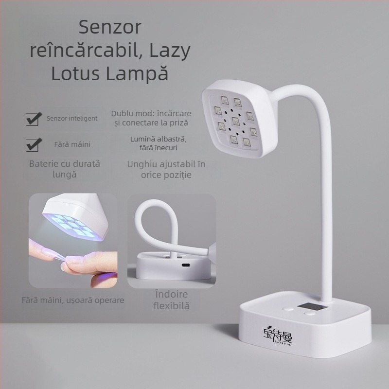 Lampă desktop pentru artă a unghiilor, design lotus, reîncărcabilă, activată prin senzor, uscare rapidă