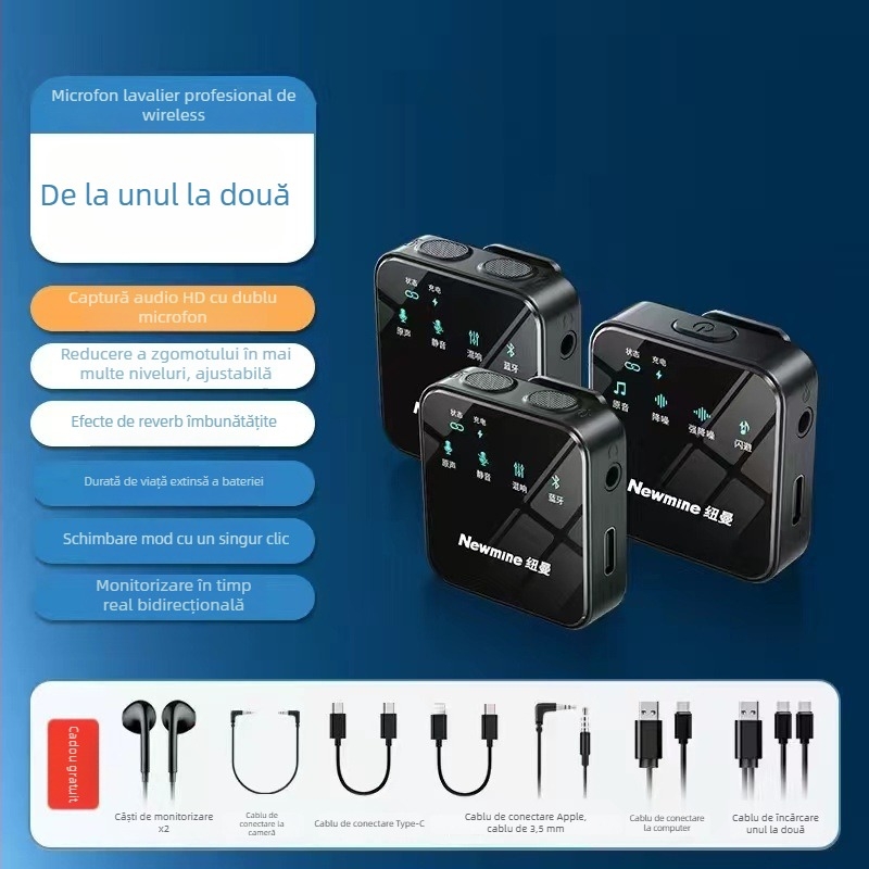 Newman MC205 Microfon Lavalier, omnidirecțional, baterie încorporată 100–300 mAh, autonomie 6–8 ore