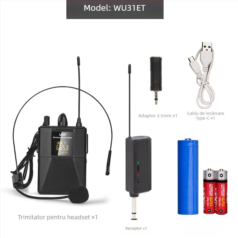 Microfon WU31ET pentru înregistrări profesionale, cu captare cardioid, intervalul de frecvență 60 Hz–15 kHz, SNR ≥95 dB, dimensiuni 178×69×29 mm
