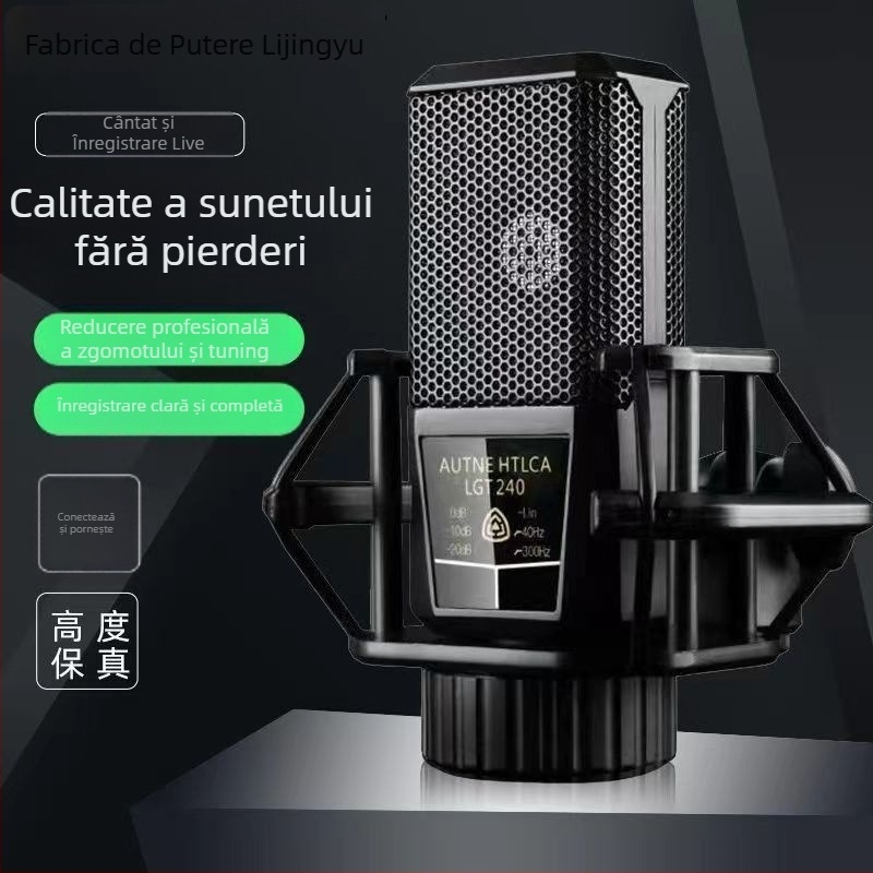 Microfon condenser pentru PC pentru karaoke cu diafragmă mare, baterie încorporată 1200-2000 mAh, autonomie 8-12 h, SNR ≥100 dB, 1 W