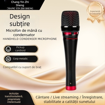 Microfon condensator de mână pentru transmisiuni live, cu conectivitate wireless; captare supercardioidă; răspuns în frecvențe 30 Hz–15 kHz; SNR ≥70 dB