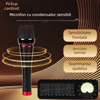 Microfon condensator de mână pentru transmisiuni live, cu conectivitate wireless; captare supercardioidă; răspuns în frecvențe 30 Hz–15 kHz; SNR ≥70 dB