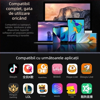 Microfon condensator de mână pentru transmisiuni live, cu conectivitate wireless; captare supercardioidă; răspuns în frecvențe 30 Hz–15 kHz; SNR ≥70 dB