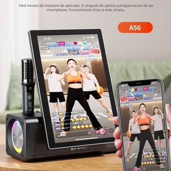Boxă Karaoke cu microfoane wireless duale, Bluetooth 5.0, sistem cu 6 difuzoare, 50W, baterie încorporată 2000–4000mAh, 100Hz–20kHz