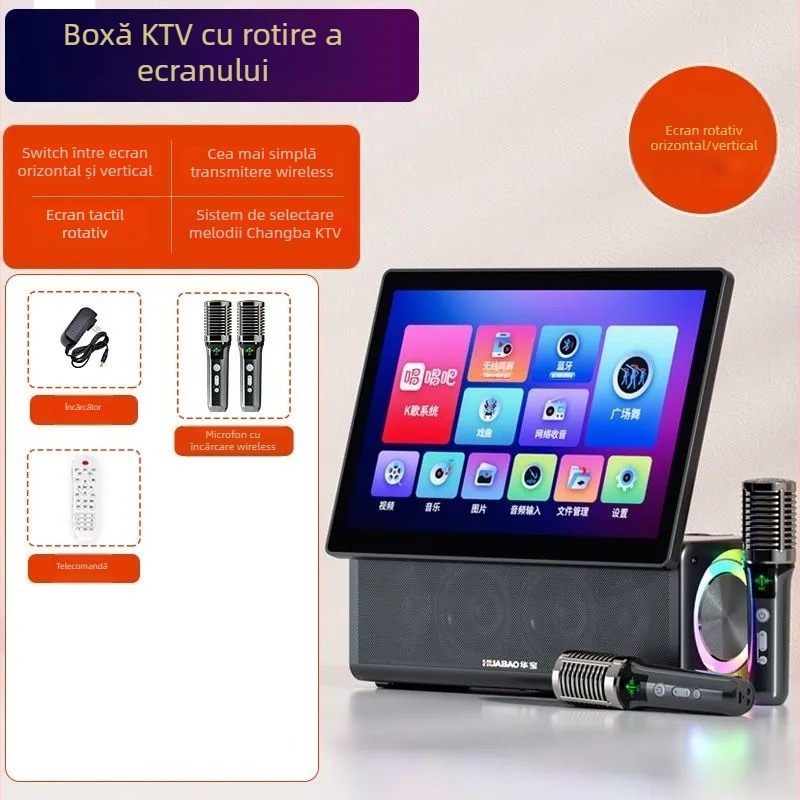 Boxă Karaoke cu microfoane wireless duale, Bluetooth 5.0, sistem cu 6 difuzoare, 50W, baterie încorporată 2000–4000mAh, 100Hz–20kHz