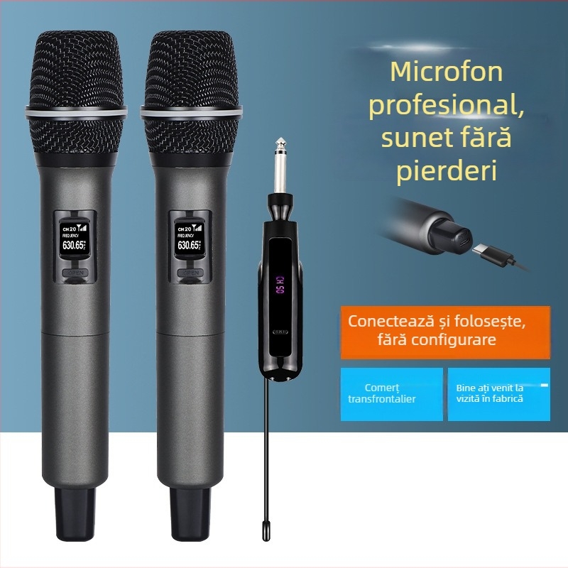 Microfon wireless de mână pentru KTV, transmisii live, 2.4 GHz, baterie încorporată 500–800 mAh, răspuns în frecvență 40 Hz–20 kHz, SNR ≥85 dB
