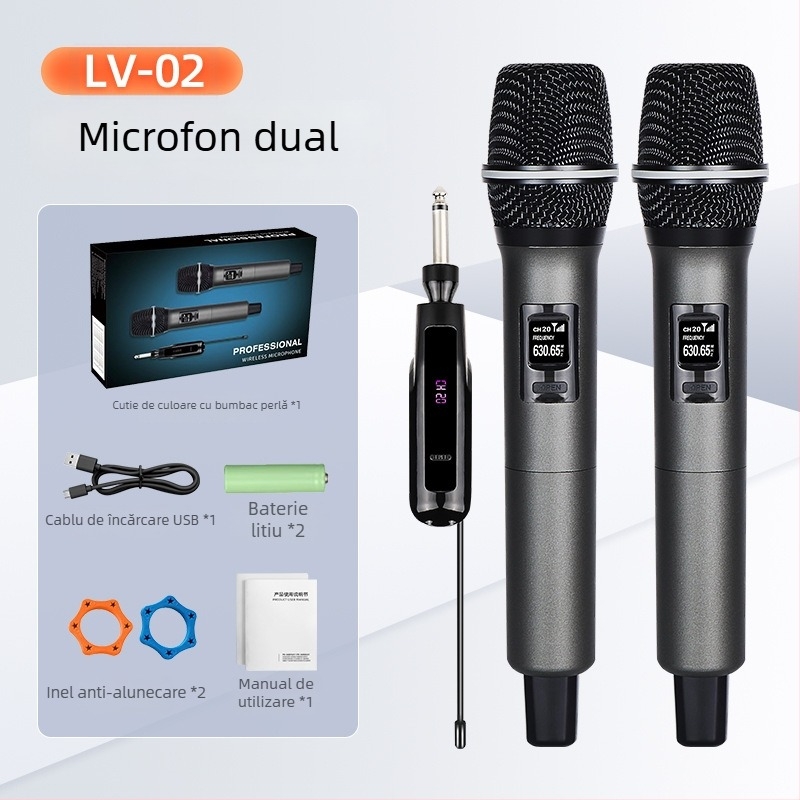 Microfon wireless de mână pentru KTV, transmisii live, 2.4 GHz, baterie încorporată 500–800 mAh, răspuns în frecvență 40 Hz–20 kHz, SNR ≥85 dB