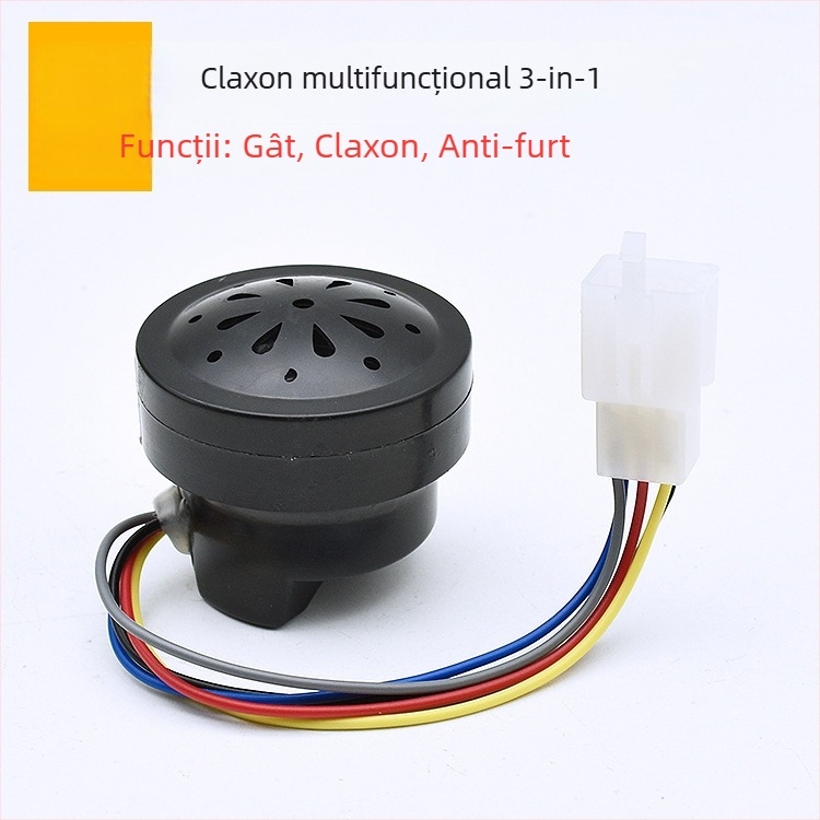 Claxon pentru tricicletă electrică – difuzor 4 în 1, voce de mers înapoi, protecție împotriva furtului (12V, 10W, 1Ω)