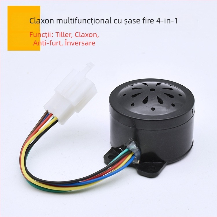 Claxon pentru tricicletă electrică – difuzor 4 în 1, voce de mers înapoi, protecție împotriva furtului (12V, 10W, 1Ω)