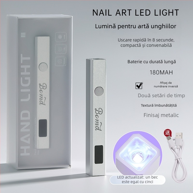 Lampă uscare unghii, manuală, compactă; model: lampă manuală cu lampă pe o linie; marcă autohtonă; licențe pentru mărci private: da; potrivită pentru uz general