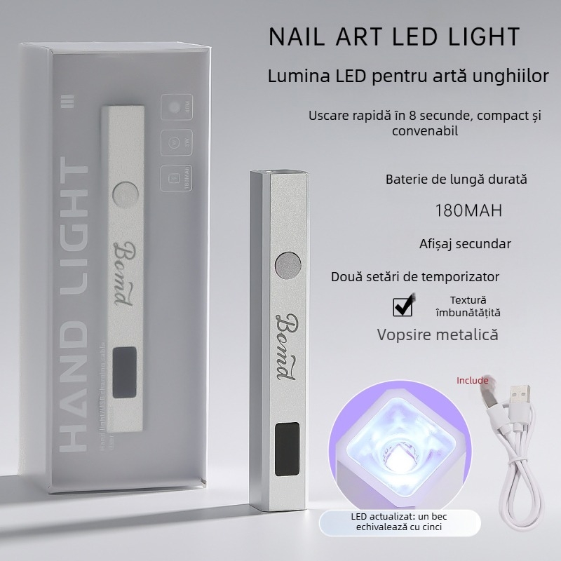 Lampă uscare unghii, manuală, compactă; model: lampă manuală cu lampă pe o linie; marcă autohtonă; licențe pentru mărci private: da; potrivită pentru uz general