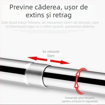 Bară de duș curbată din oțel inoxidabil, telescopică, în formă de L