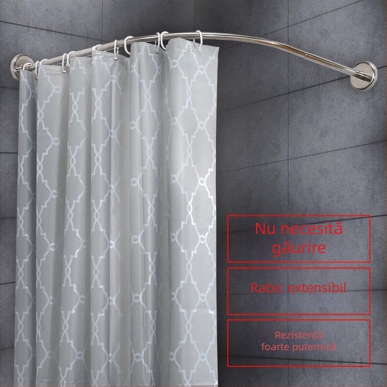 Bară de duș curbată din oțel inoxidabil, telescopică, în formă de L