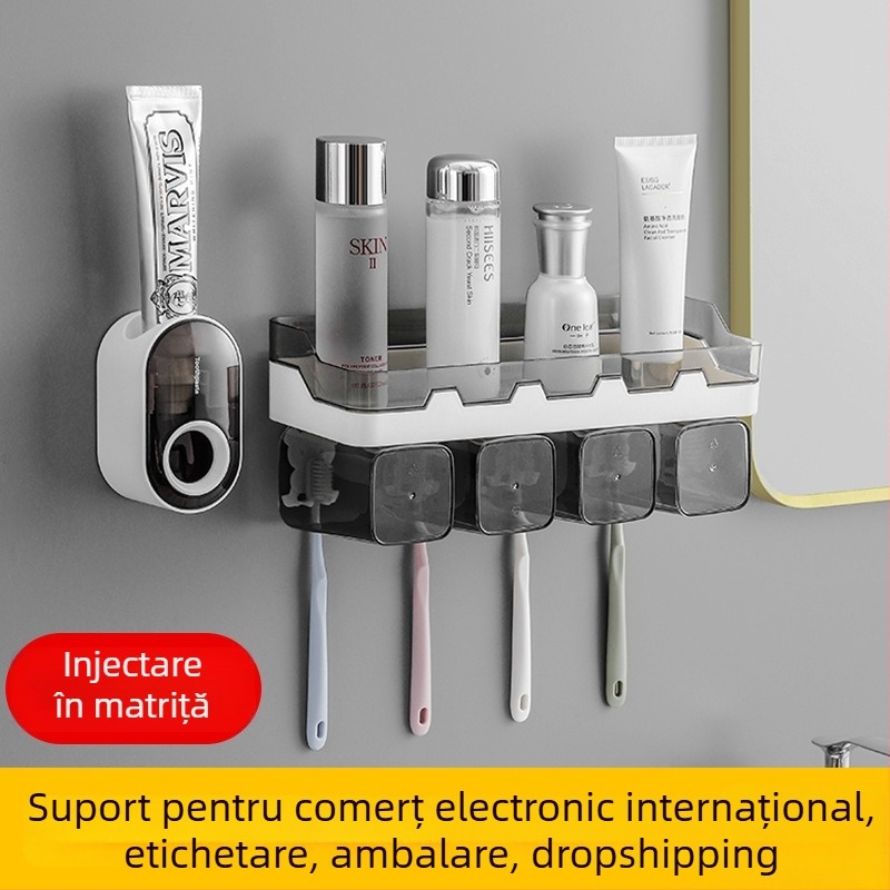 Xinju presor pentru pastă de dinți, suport de perete pentru pastă și periute, compatibil universal