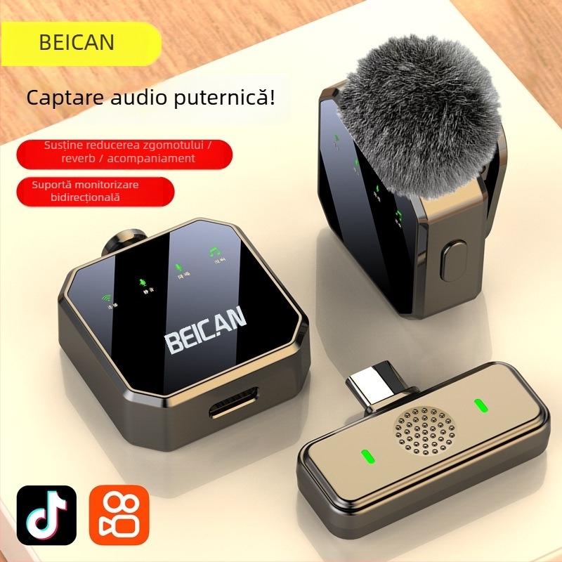 Microfon lavalier wireless pentru telefonul mobil — clip-on microfon pentru live streaming și înregistrări video — baterie încorporată, autonomie 6–8 ore, SNR ≥85 dB, capacitate baterie 50–100 mAh, putere nominală 5