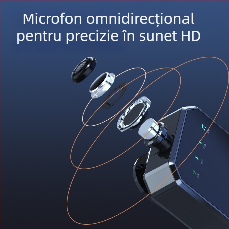 Microfon lavalier wireless pentru telefonul mobil — clip-on microfon pentru live streaming și înregistrări video — baterie încorporată, autonomie 6–8 ore, SNR ≥85 dB, capacitate baterie 50–100 mAh, putere nominală 5