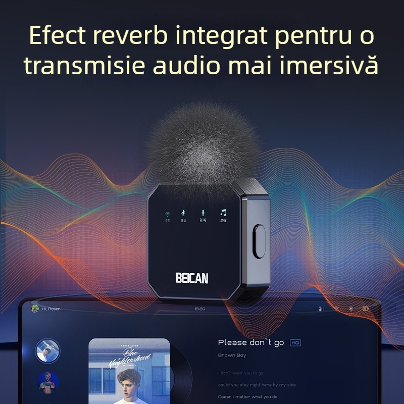 Microfon lavalier wireless pentru telefonul mobil — clip-on microfon pentru live streaming și înregistrări video — baterie încorporată, autonomie 6–8 ore, SNR ≥85 dB, capacitate baterie 50–100 mAh, putere nominală 5