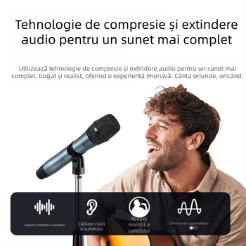 Microfon wireless metal reîncărcabil pentru scenă, model S7, microfon dynamic din aliaj de aluminiu, răspuns în frecvență 60 Hz–15 kHz, SNR ≥60 dB, baterie 1000–1200 mAh, autonomie 3–6 h