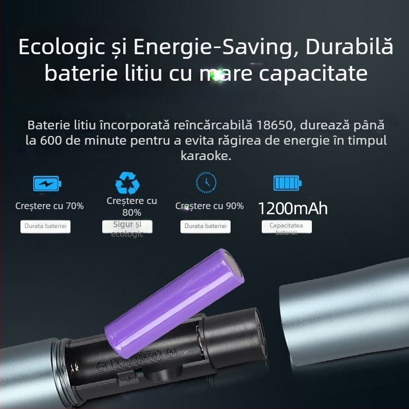 Microfon wireless metal reîncărcabil pentru scenă, model S7, microfon dynamic din aliaj de aluminiu, răspuns în frecvență 60 Hz–15 kHz, SNR ≥60 dB, baterie 1000–1200 mAh, autonomie 3–6 h