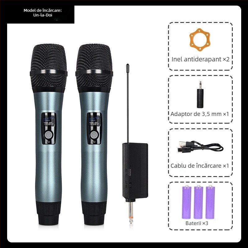 Microfon wireless metal reîncărcabil pentru scenă, model S7, microfon dynamic din aliaj de aluminiu, răspuns în frecvență 60 Hz–15 kHz, SNR ≥60 dB, baterie 1000–1200 mAh, autonomie 3–6 h