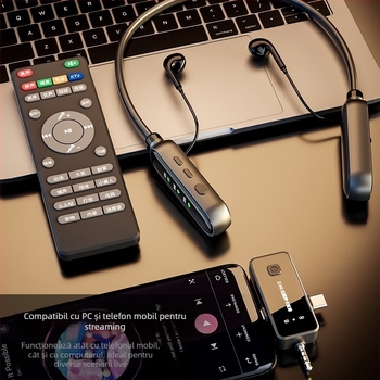 Card de sunet wireless pentru streaming live – căști cu microfon, toate‑in‑one, telecomandă, anulare zgomot, Bluetooth 5.0, neckband stereo, baterie 8+ ore