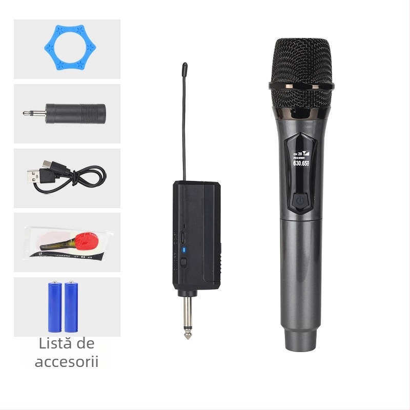Microfon wireless 2,4 GHz pentru scenă și difuzare în direct | omnidirecțional, card de sunet încorporat, baterie 300–500 mAh, autonomie 6–8 ore
