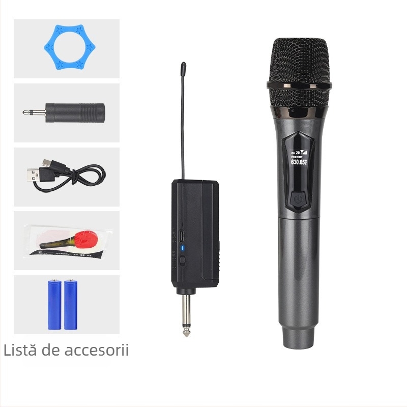 Microfon wireless 2,4 GHz pentru scenă și difuzare în direct | omnidirecțional, card de sunet încorporat, baterie 300–500 mAh, autonomie 6–8 ore