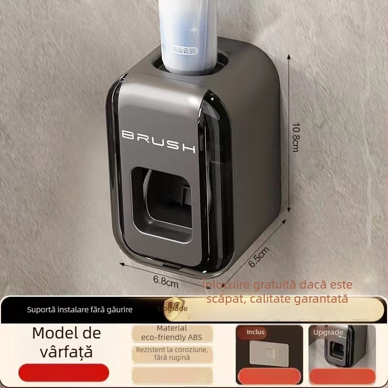 Dozator de pastă de dinți Penny, montat pe perete, fără găuri, complet automat, unitate dintr-o singură bucată