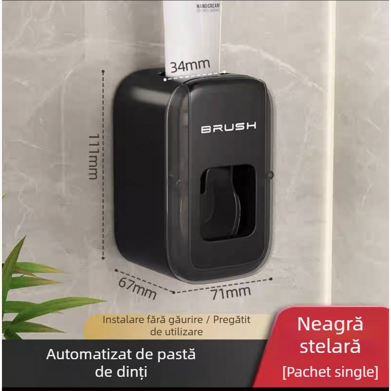 Dozator de pastă de dinți Penny, montat pe perete, fără găuri, complet automat, unitate dintr-o singură bucată