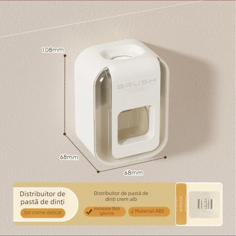 Dozator de pastă de dinți Penny, montat pe perete, fără găuri, complet automat, unitate dintr-o singură bucată
