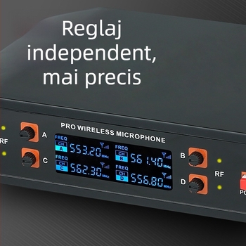 Sistem fără fir microfoane 1-la-4 pentru karaoke acasă și scenă, microfon dinamic, răspuns în frecvență 60Hz-15kHz, SNR ≥75dB, 110-220V, fără baterie încorporată