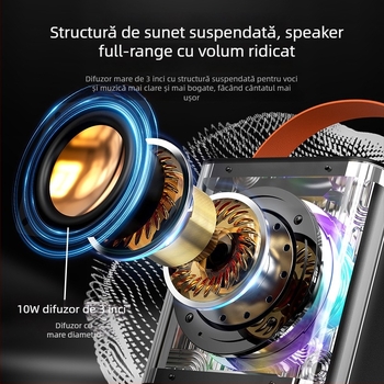 Boxă Bluetooth pentru karaoke cu microfon încorporat (Bluetooth 5.2; baterie încorporată 1000-1200 mAh; putere 10 W; răspuns în frecvență 100 Hz-20 kHz; SNR ≥70 dB)