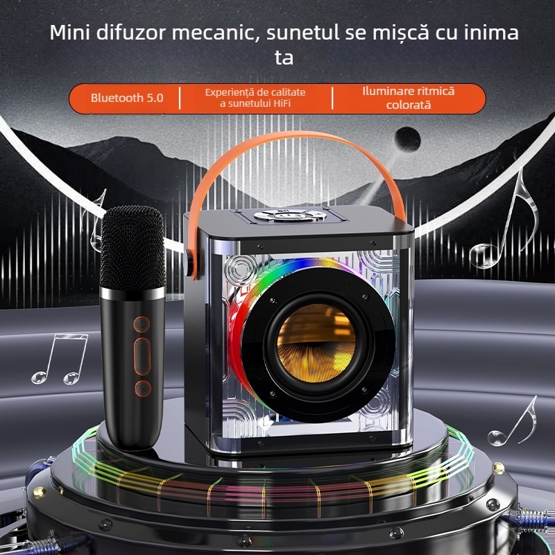 Boxă Bluetooth pentru karaoke cu microfon încorporat (Bluetooth 5.2; baterie încorporată 1000-1200 mAh; putere 10 W; răspuns în frecvență 100 Hz-20 kHz; SNR ≥70 dB)