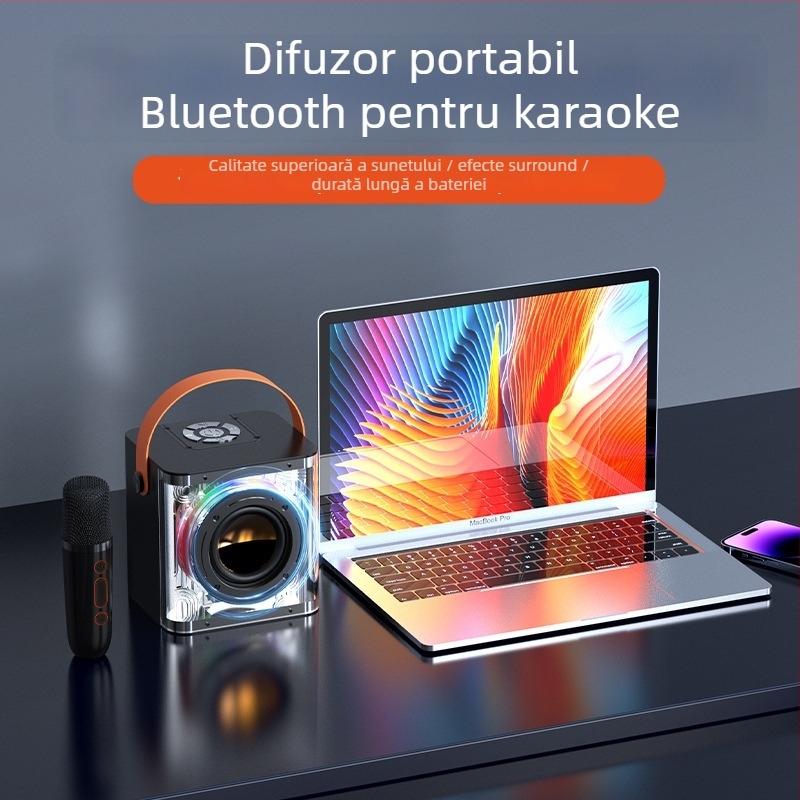 Boxă Bluetooth pentru karaoke cu microfon încorporat (Bluetooth 5.2; baterie încorporată 1000-1200 mAh; putere 10 W; răspuns în frecvență 100 Hz-20 kHz; SNR ≥70 dB)
