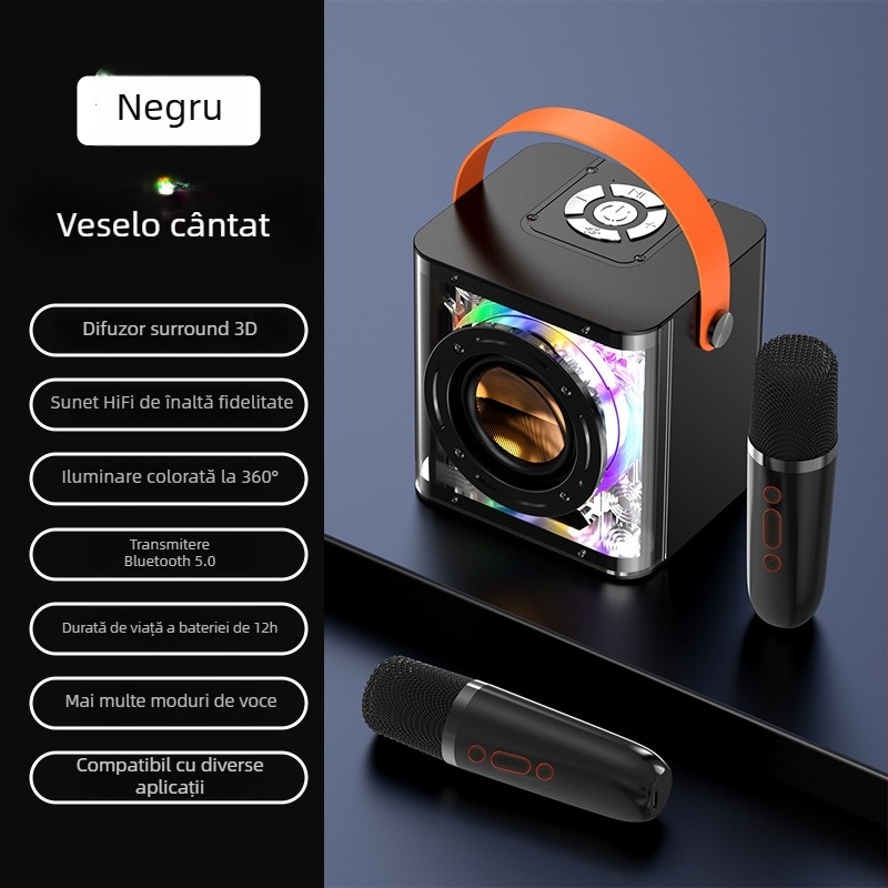 Boxă Bluetooth pentru karaoke cu microfon încorporat (Bluetooth 5.2; baterie încorporată 1000-1200 mAh; putere 10 W; răspuns în frecvență 100 Hz-20 kHz; SNR ≥70 dB)