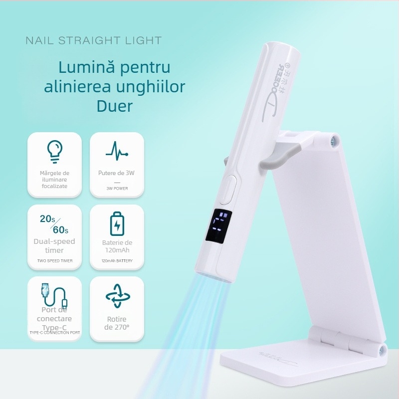 Lampa portabilă pentru unghii P11 de la Duer's, lampă mini pentru manichiură cu terapie luminoasă, uscare rapidă și afișaj de încărcare